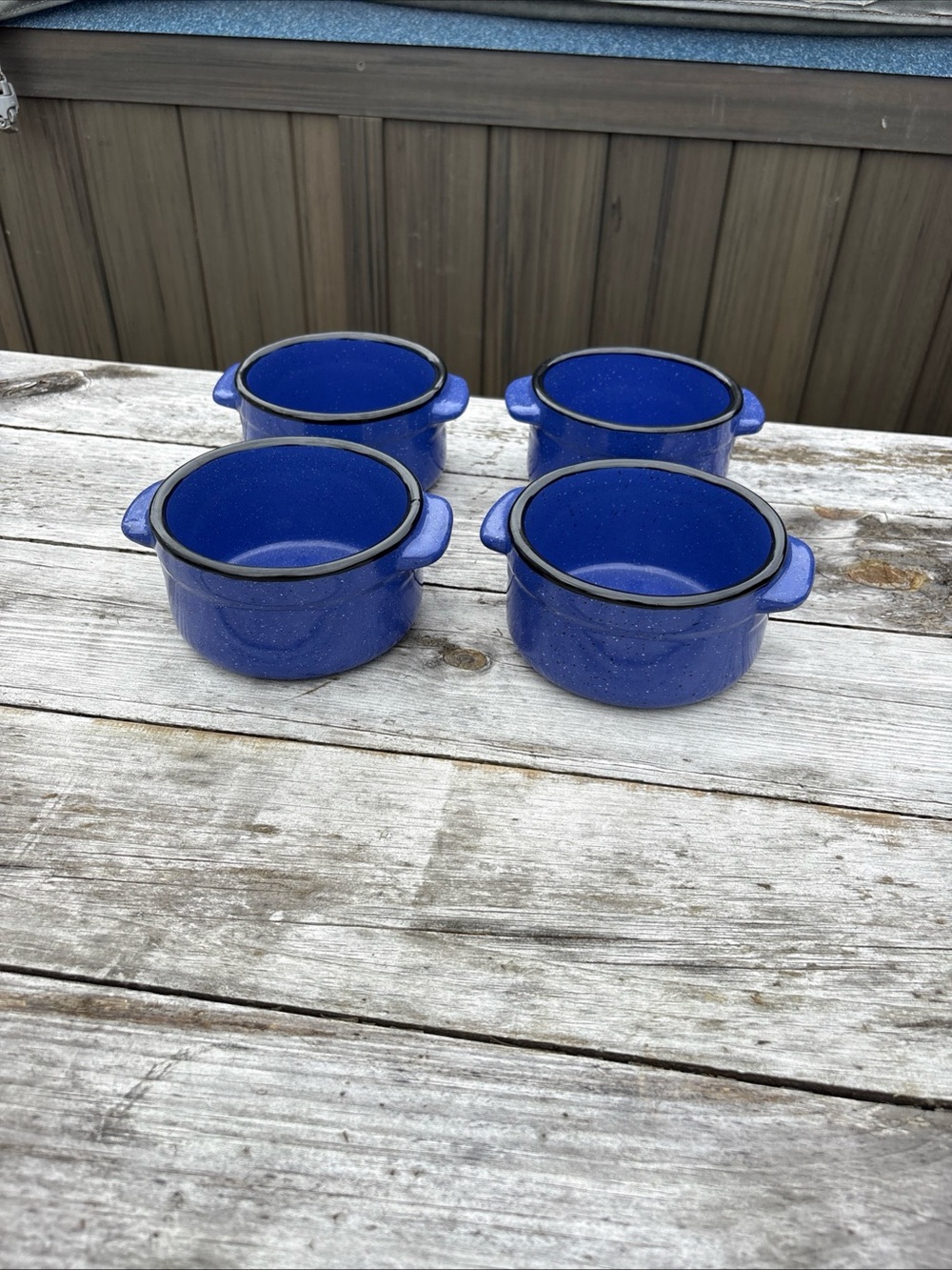 Vintage Marlboro Blue Enamel Soup Bowls - Set of 4
